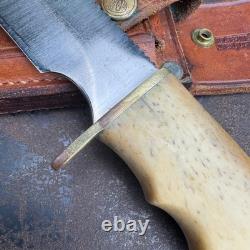 Vtg Merle W. Seguine / Ken Walker Fixed Blade Bone Handle Hunting Knife with Case