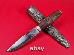 Vtg Old Rare A/s Helle Fabrikker 18/8+ High Carbon Edge Knife & Pewter Sheath