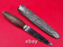 Vtg Old Rare A/s Helle Fabrikker 18/8+ High Carbon Edge Knife & Pewter Sheath