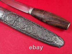 Vtg Old Rare A/s Helle Fabrikker 18/8+ High Carbon Edge Knife & Pewter Sheath