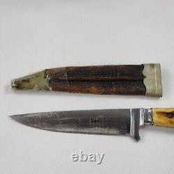 Vtg Rare Rostfrei Soligen Germany Hunting Knife Bone Handle 7.5 w Sheath AWJR