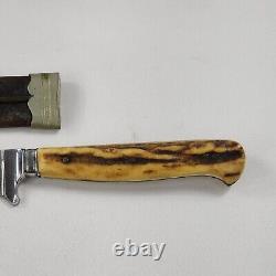 Vtg Rare Rostfrei Soligen Germany Hunting Knife Bone Handle 7.5 w Sheath AWJR