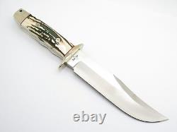 Vtg Rigid RG46 Seki Japan Tak Fukuta Stag Bowie AUS-8 Fixed Blade Hunting Knife