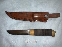 Vtg S&S Helle Holmedal Norge Stacked Leather Hunting Knife withOriginal Sheath