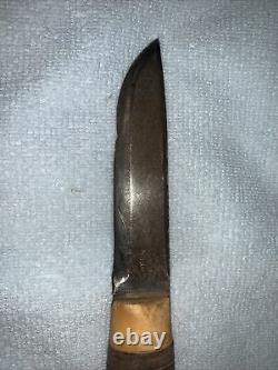 Vtg S&S Helle Holmedal Norge Stacked Leather Hunting Knife withOriginal Sheath