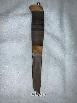 Vtg S&S Helle Holmedal Norge Stacked Leather Hunting Knife withOriginal Sheath