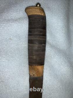 Vtg S&S Helle Holmedal Norge Stacked Leather Hunting Knife withOriginal Sheath