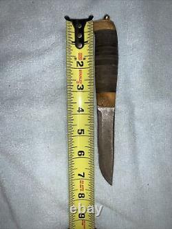 Vtg S&S Helle Holmedal Norge Stacked Leather Hunting Knife withOriginal Sheath