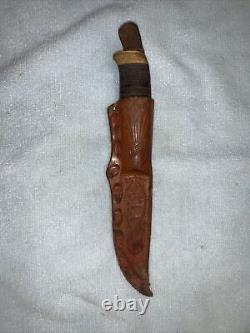 Vtg S&S Helle Holmedal Norge Stacked Leather Hunting Knife withOriginal Sheath