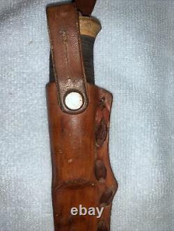 Vtg S&S Helle Holmedal Norge Stacked Leather Hunting Knife withOriginal Sheath