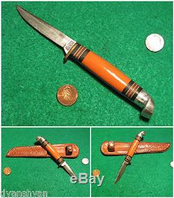 Vtg Sheath 30s Blade Hunt USA Old WESTERN OR Knife 1 ORIG TUBE Fold Leather Case
