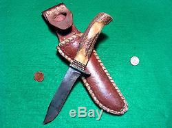 Vtg Sheath BRUSLETTO Blade Hunt Usa MORSETH STAG Knife 1 Leather Fold SAFE Case