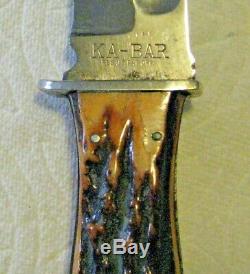 Vtg Sheath Hunt 6 Blade USA KA-BAR WW Knife Stag Handles #1 Leather fold case