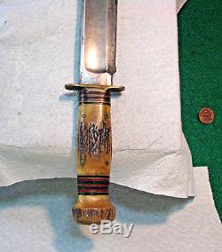 Vtg Sheath Hunt 7 Blade USA MARBLES STAG Ideal Knife #1 ORIG Leather Fold Case