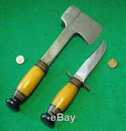 Vtg Sheath Hunt Blade 30's KINFOLKs Hatchet Axe Knife COMBO SET ORIG fold case