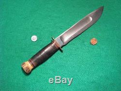 Vtg Sheath Hunt WW1 8 Blade USA MARBLES Ideal Knife STAG BUTT 1 Leather case