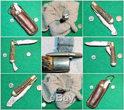 Vtg Sheath Pocket Blade MARBLES Safety Hunting Knife 1 Orig Leather Fold case