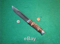 Vtg WW1 MSA Co MARBLES Hunt 6 Blade 4 PIN STAG Knife Tube Orig Sheath Fold case