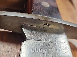 Vtg Western Cutlery USA W49 Bowie Hunting Knife w Leather Sheath USA 9 1/2 blde