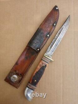 Vtg Western Knife 648 with Org Leather Acorn Sheath, Boulder, Colo. USA (reduced)