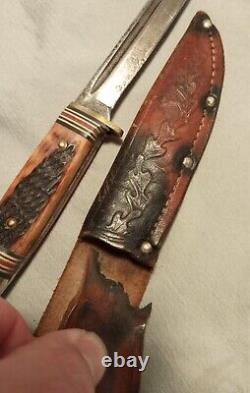 Vtg Western Knife 648 with Org Leather Acorn Sheath, Boulder, Colo. USA (reduced)