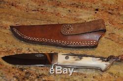 W C Davis Bob Loveless Clone Custom Made Stag Handled Tapered Tang Hunting Knife