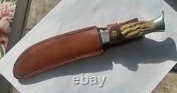 W. Clauberg Stag Handle Hunting Knife and Sheath Excellent Condition
