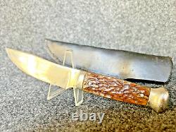 WOODCRAFT w- GREENBONE SLABS (Utica Cutlery, NY) Unusual Design SHEATH KNIFE