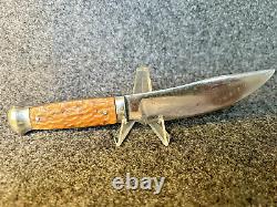 WOODCRAFT w- GREENBONE SLABS (Utica Cutlery, NY) Unusual Design SHEATH KNIFE