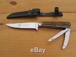 Weidmannsheil Hunting Knife, Stag, With Guthook, Bone Saw, Belt Sheath, Germany
