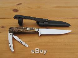 Weidmannsheil Hunting Knife, Stag, With Guthook, Bone Saw, Belt Sheath, Germany