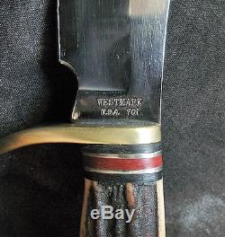 Western 701 Hunting Knife withSheath & Stag, 1970's Custom Shop