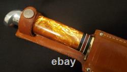 Western Boulder 10 Amber Pearl Fixed Blade Knife withcase Gem/Unused