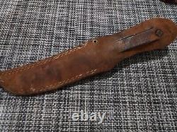 Western Boulder Co Hunting Knife WithTooled Leather Sheath Fixed Blade Made In USA