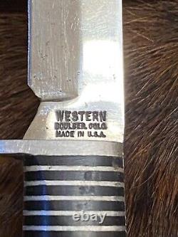 Western, Boulder, Colo, USA, F48B Bird/Trout Black Beauty Knife, Sheath