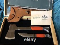 Western Boulder Colorado U. S. A Hunting Knife Axe Hatchet Set with Sheath in box