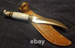 Western USA 1961-76 9 White Handle Fixed Blade Hunting/Skinning Knife withcase