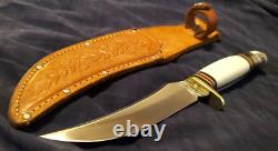 Western USA 1961-76 9 White Handle Fixed Blade Hunting/Skinning Knife withcase