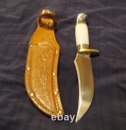 Western USA 1961-76 9 White Handle Fixed Blade Hunting/Skinning Knife withcase