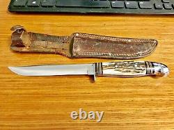 Western USA Knife Boulder Co. Bird & Trout Genuine Stag 1950's Hunting Vintage
