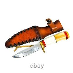 White Stallion Ranch, Bone Handled Fixed Blade Knife with Genuine Leather Sheath