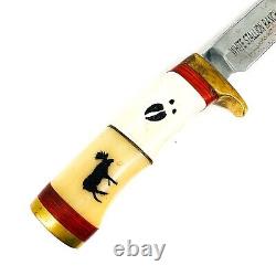 White Stallion Ranch, Bone Handled Fixed Blade Knife with Genuine Leather Sheath