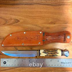 Wild Cat 24X Fixed Blade Hunting Knife Clip Point Stainless Stag Handle w Sheath