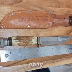 Wild Cat 24X Fixed Blade Hunting Knife Clip Point Stainless Stag Handle w Sheath