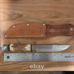 Wild Cat 24X Fixed Blade Hunting Knife Clip Point Stainless Stag Handle w Sheath
