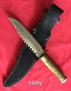 Wilderness Survival Knife Brass Storage Handle Vintage Black Sheath