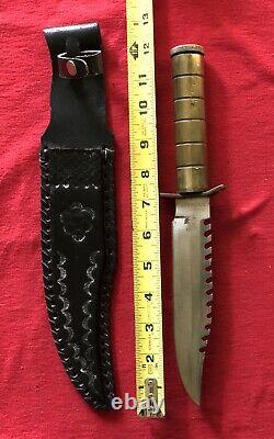 Wilderness Survival Knife Brass Storage Handle Vintage Black Sheath