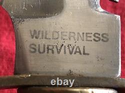 Wilderness Survival Knife Brass Storage Handle Vintage Black Sheath