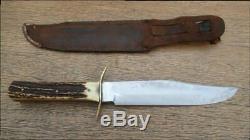 XL Vintage SVOBODA Solingen Germany Bowie Fighting Knife withStag RAZOR SHARP